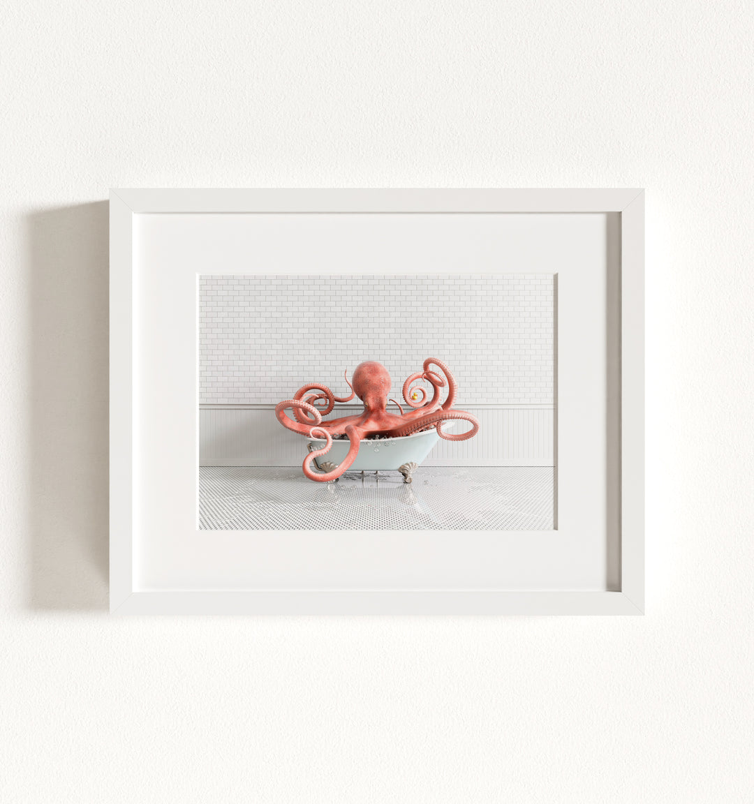 Octopus in Blue Bathtub Framed Art