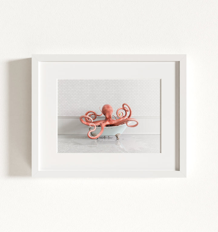 Octopus in Blue Bathtub Framed Art