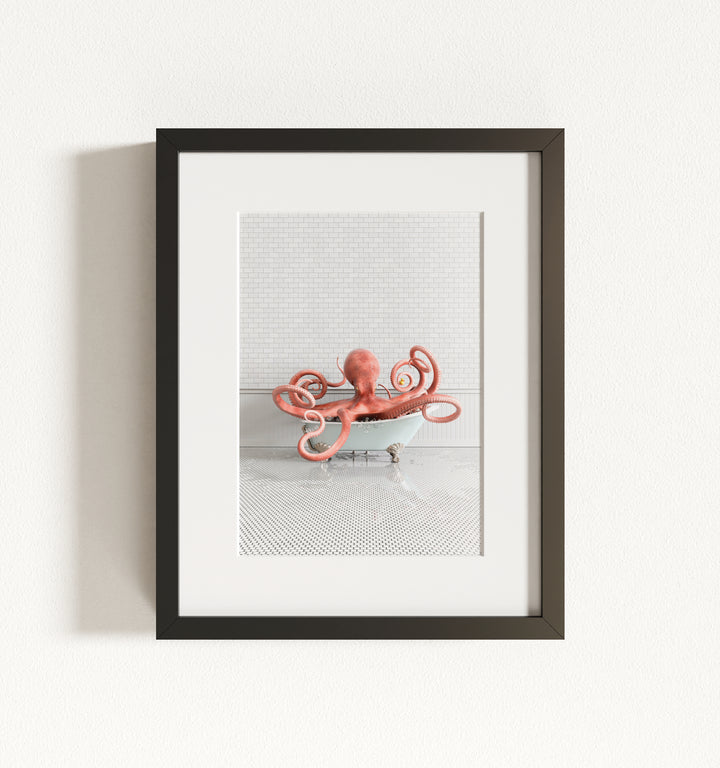 Octopus in Blue Bathtub Framed Art
