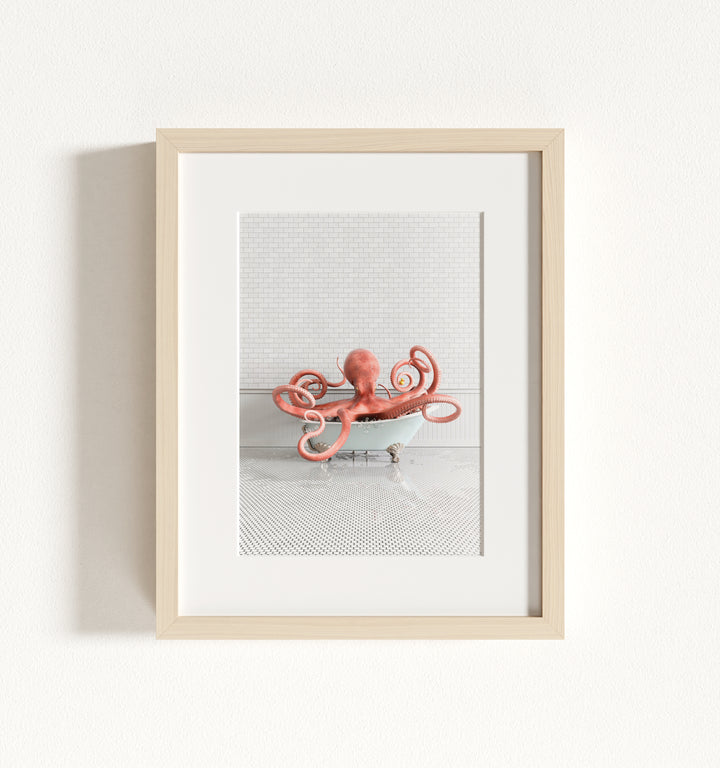 Octopus in Blue Bathtub Framed Art