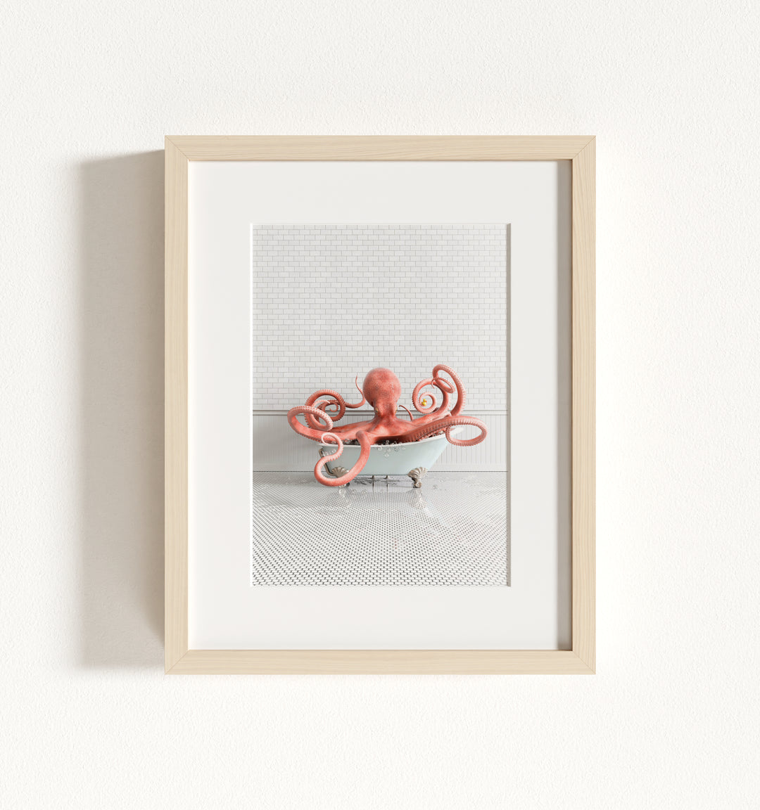 Octopus in Blue Bathtub Framed Art