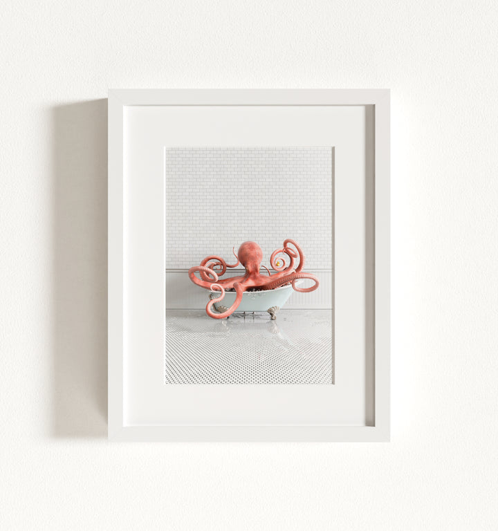 Octopus in Blue Bathtub Framed Art