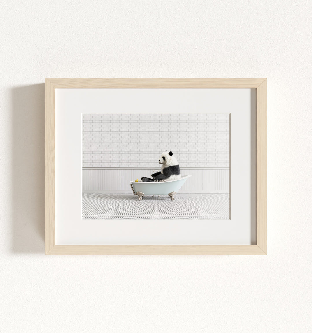 Panda in Blue Bathtub Framed Art