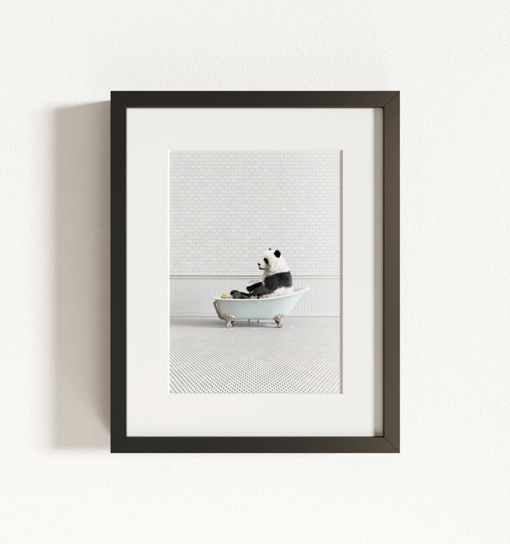 Panda in Blue Bathtub Framed Art