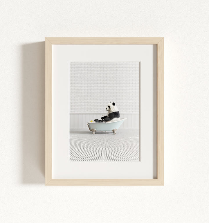 Panda in Blue Bathtub Framed Art