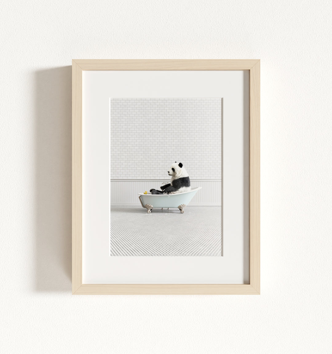 Panda in Blue Bathtub Framed Art