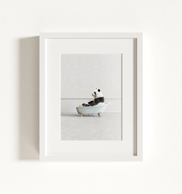 Panda in Blue Bathtub Framed Art