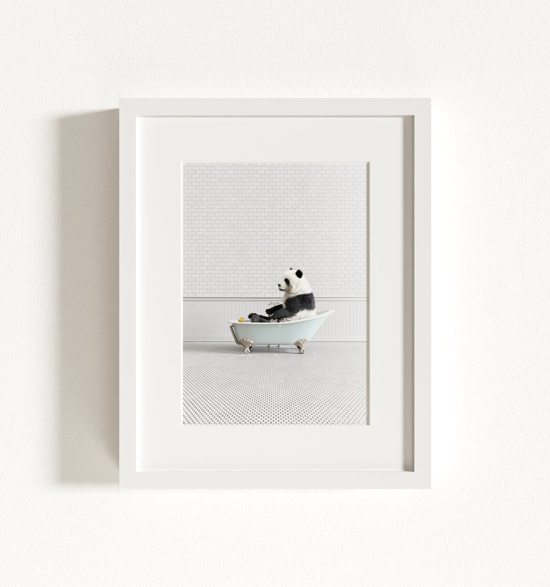 Panda in Blue Bathtub Framed Art