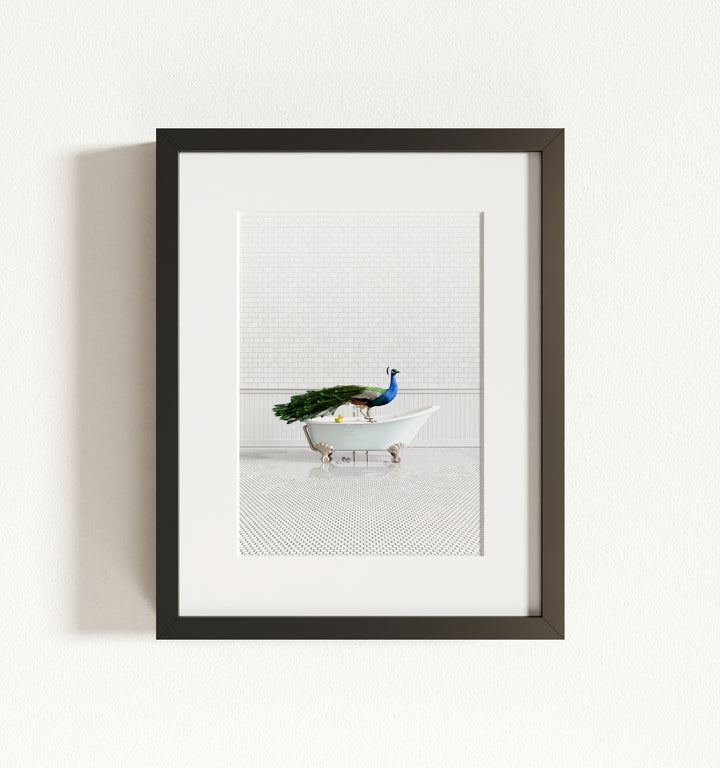 Peacock in Blue Bathtub Framed Art