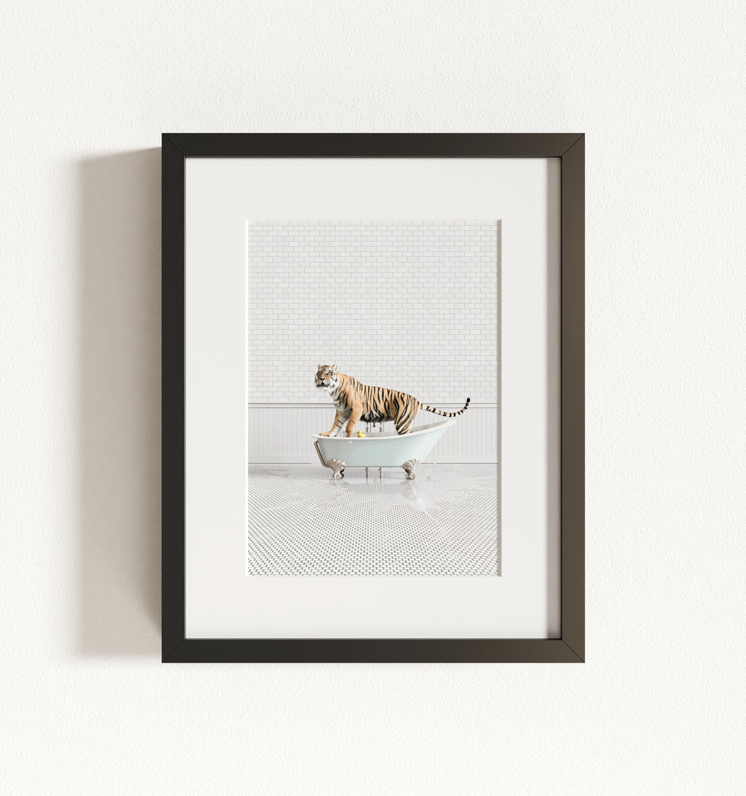 Tiger in Blue Bathtub Framed Art