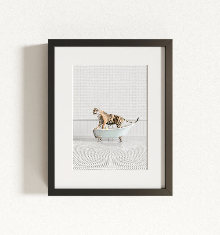 Tiger in Blue Bathtub Framed Art