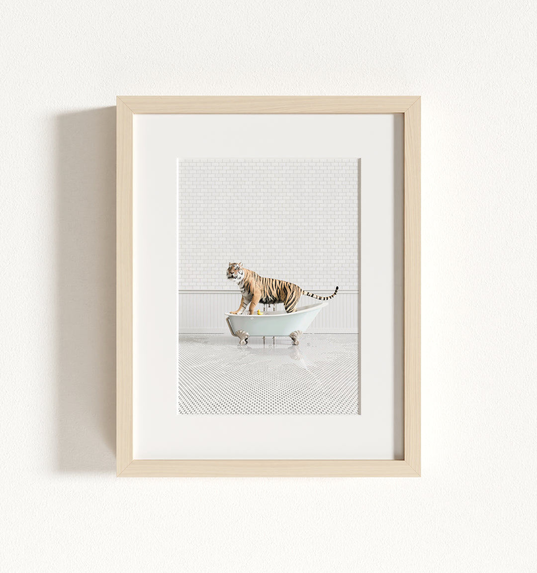 Tiger in Blue Bathtub Framed Art