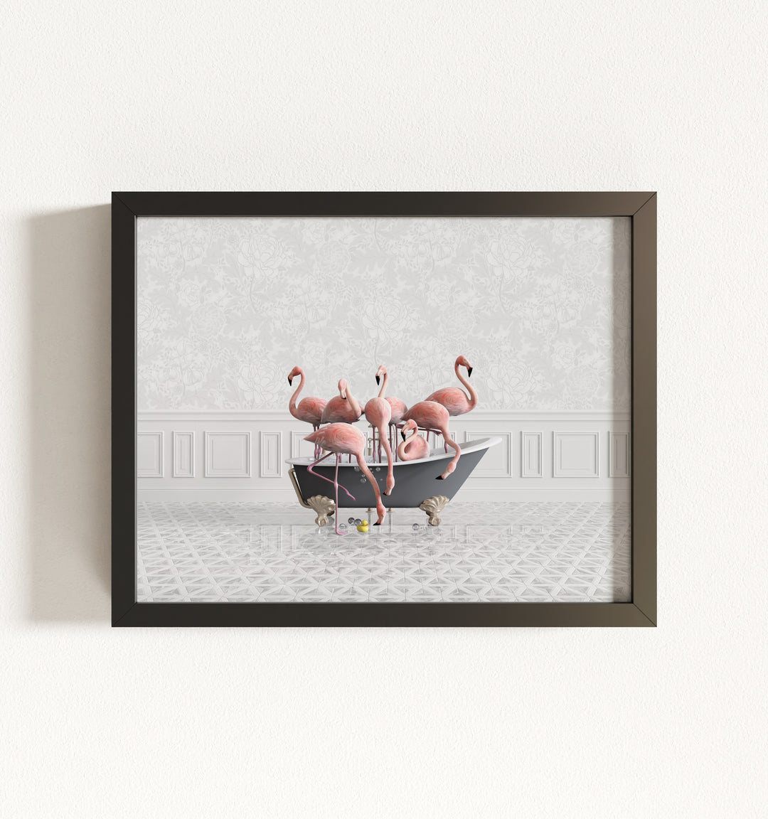 Flamingos in a Gray Bathtub Framed Art