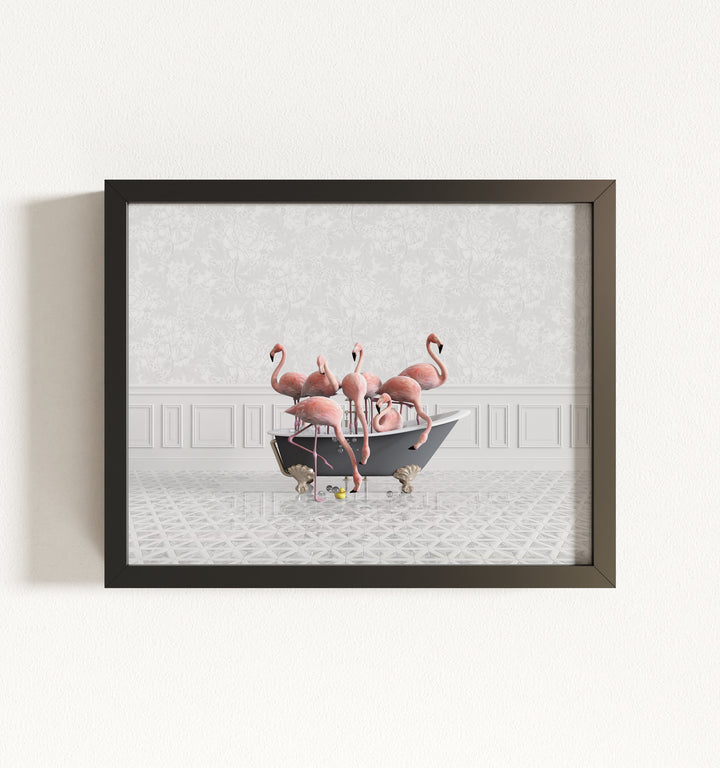 Flamingos in a Gray Bathtub Framed Art