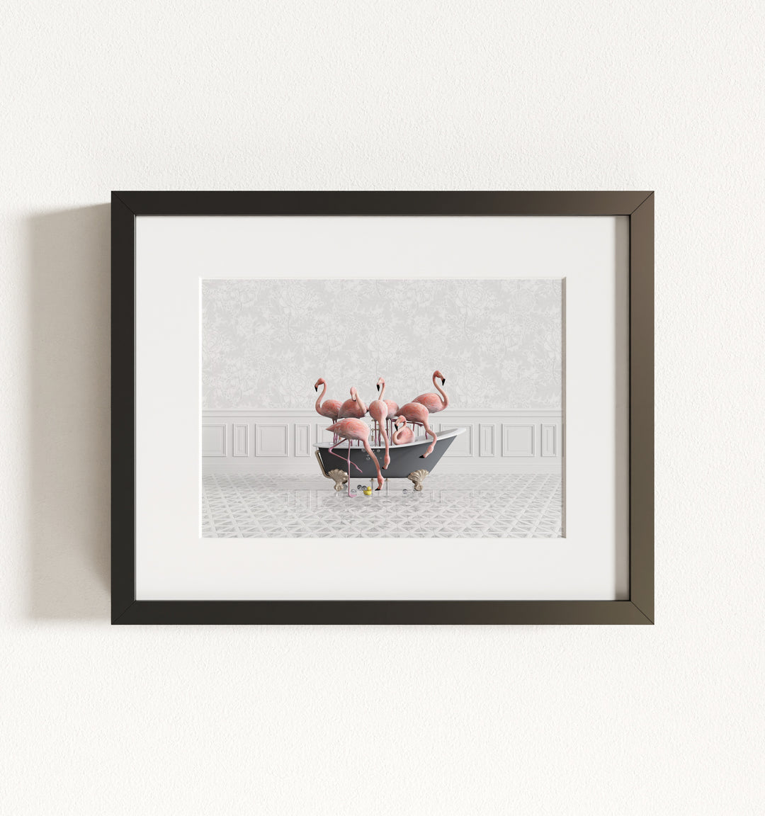 Flamingos in a Gray Bathtub Framed Art