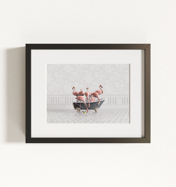 Flamingos in a Gray Bathtub Framed Art