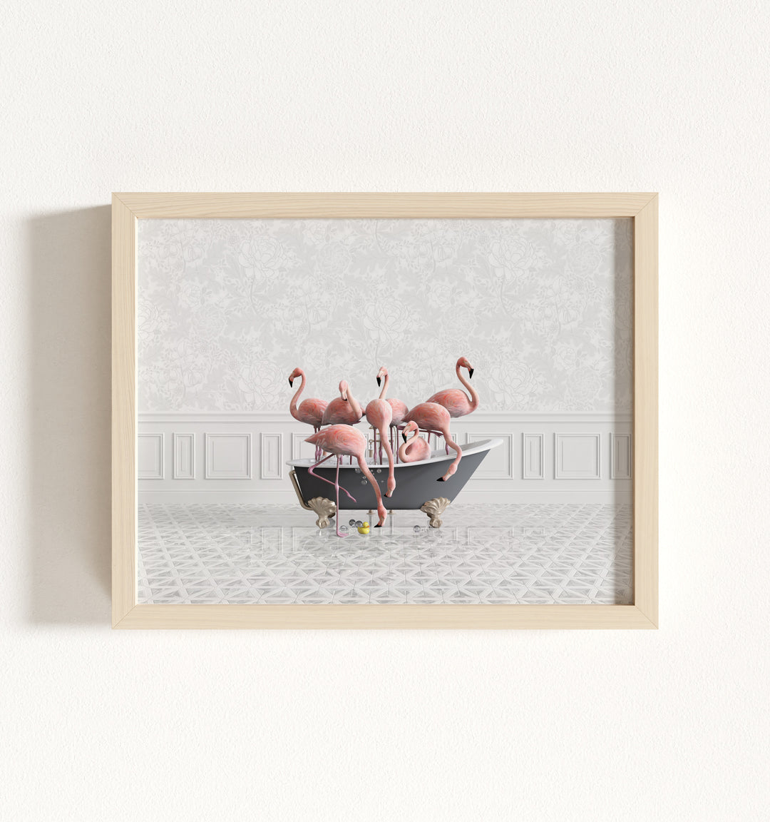 Flamingos in a Gray Bathtub Framed Art