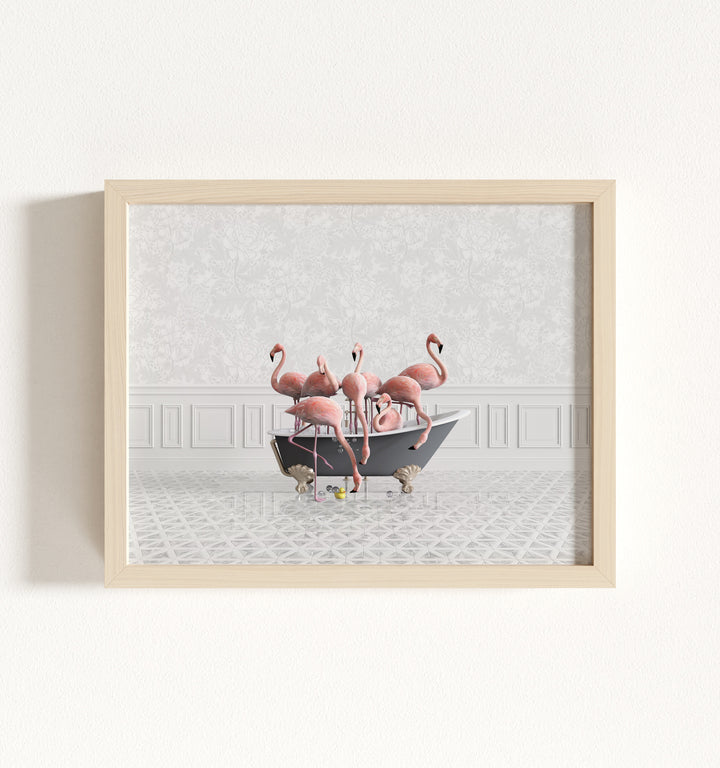 Flamingos in a Gray Bathtub Framed Art