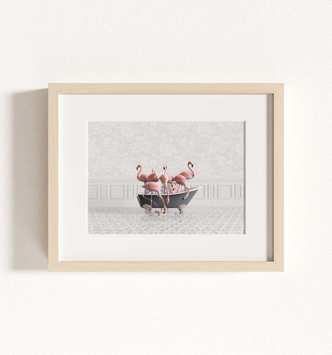 Flamingos in a Gray Bathtub Framed Art