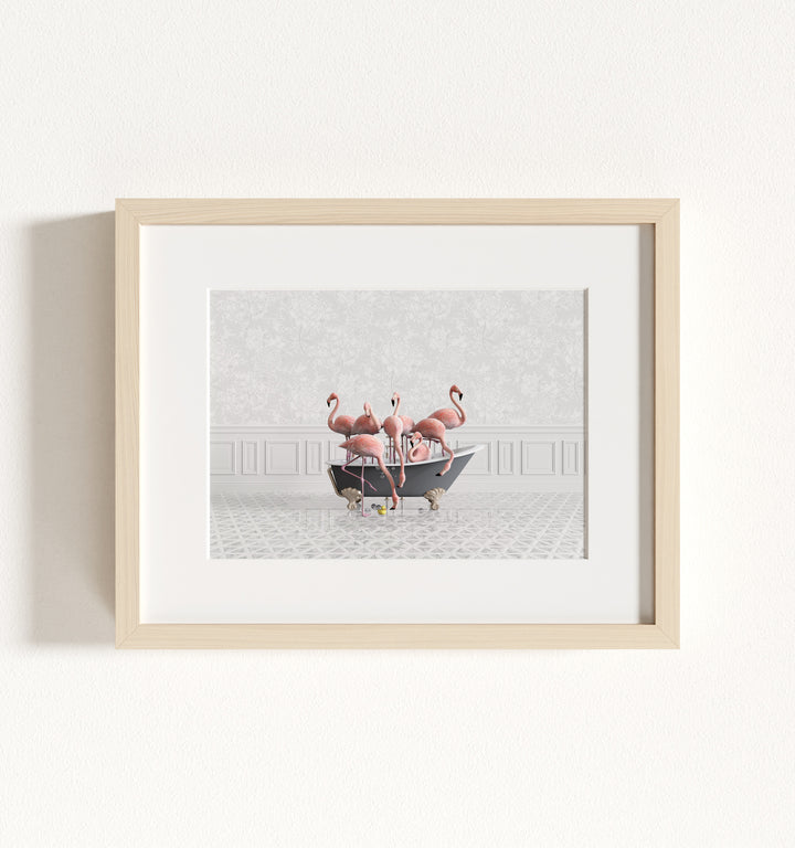 Flamingos in a Gray Bathtub Framed Art