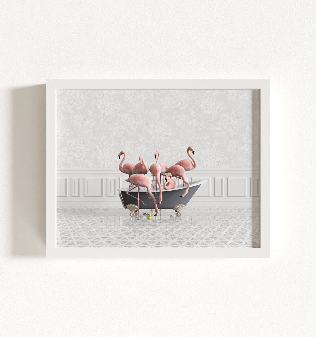 Flamingos in a Gray Bathtub Framed Art