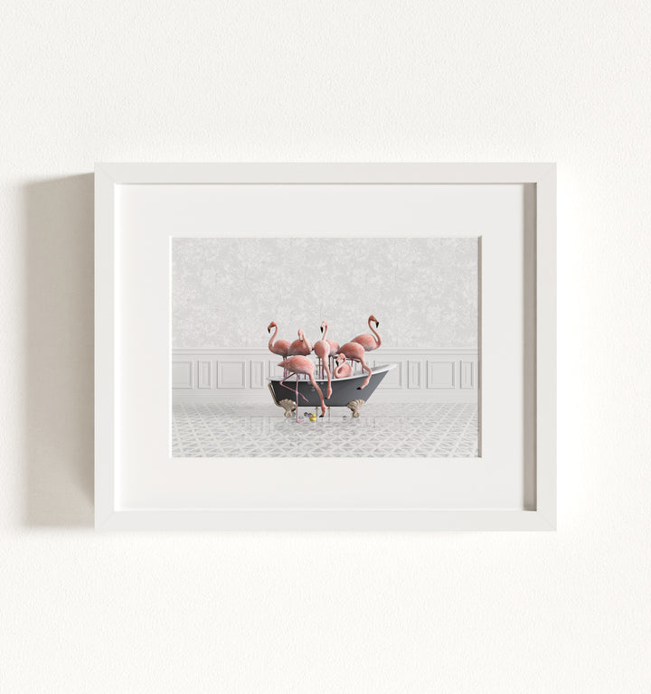 Flamingos in a Gray Bathtub Framed Art