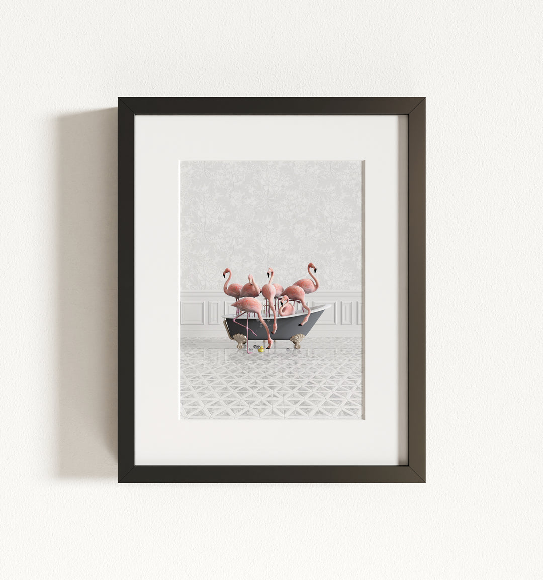 Flamingos in a Gray Bathtub Framed Art