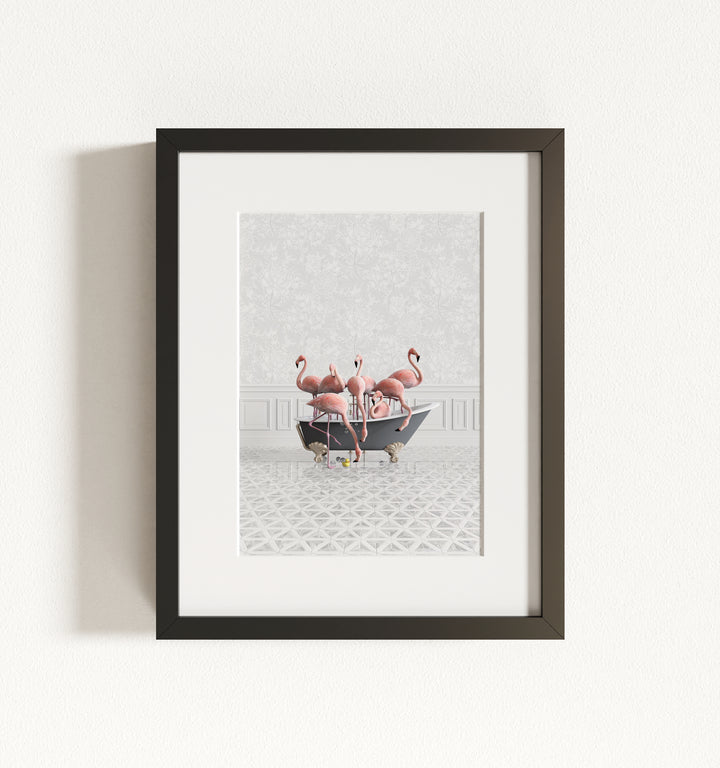 Flamingos in a Gray Bathtub Framed Art