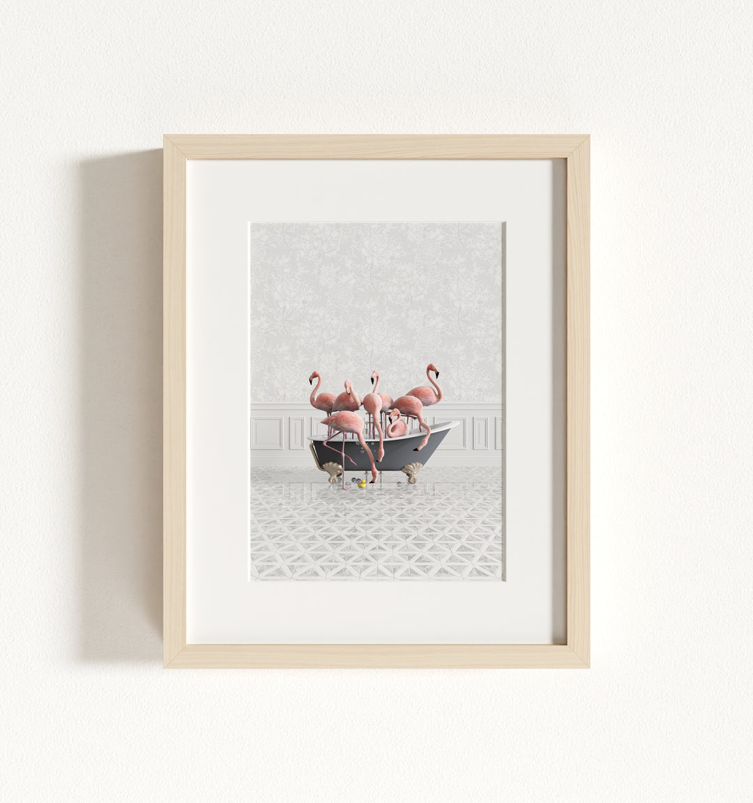 Flamingos in a Gray Bathtub Framed Art