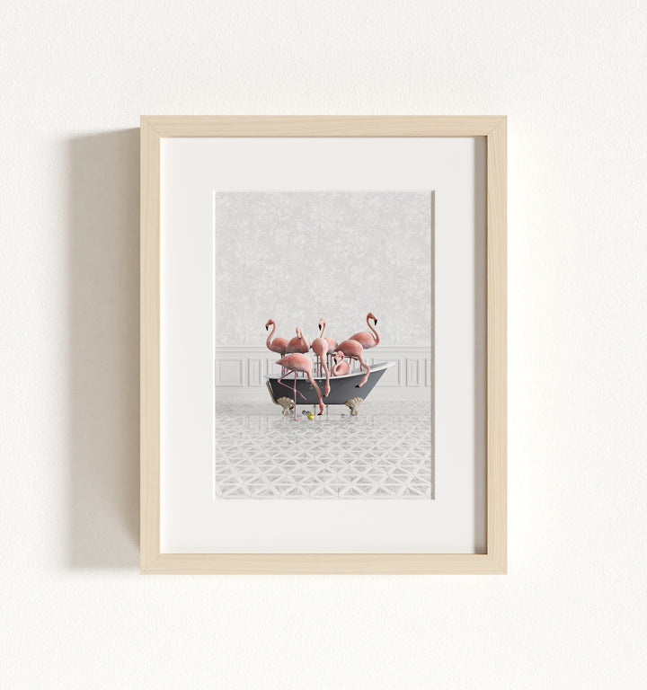Flamingos in a Gray Bathtub Framed Art