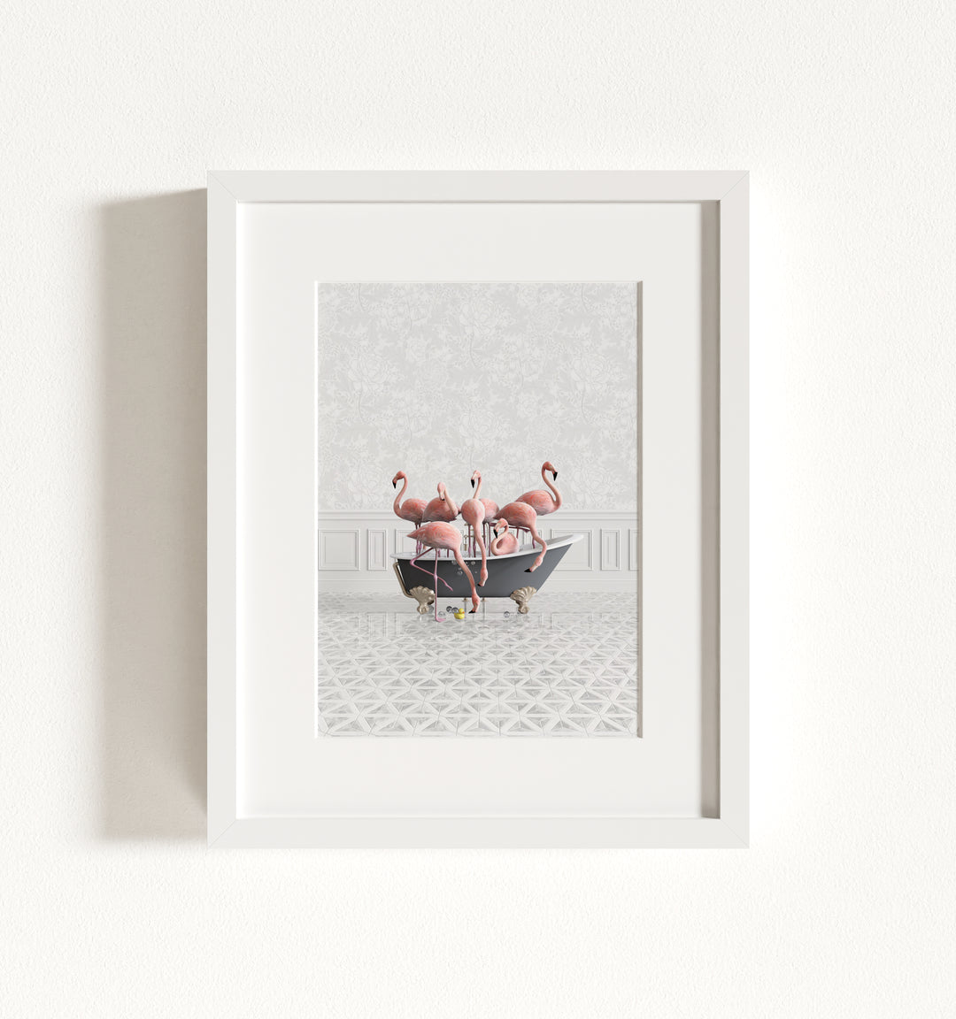 Flamingos in a Gray Bathtub Framed Art
