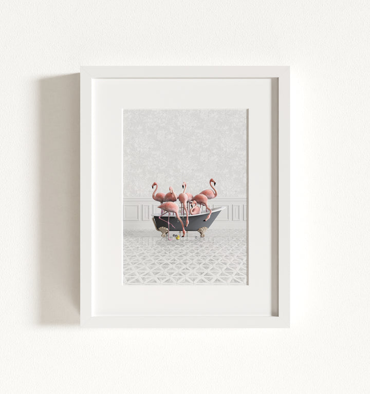 Flamingos in a Gray Bathtub Framed Art