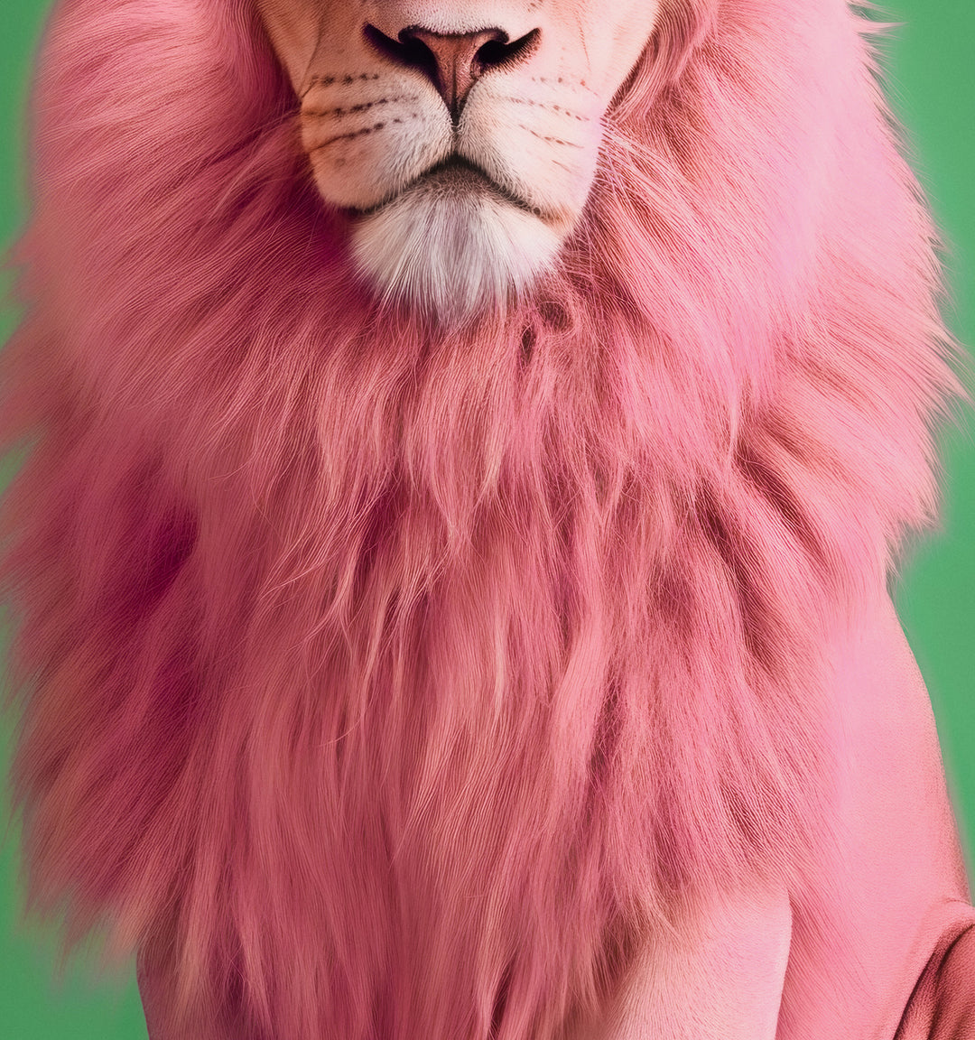 Portrait of a Pink Lion on Green Wall Art Print