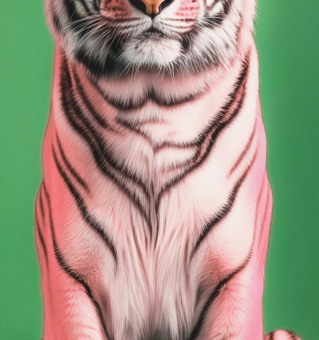 Portrait of a Pink Tiger on Green Wall Art Print