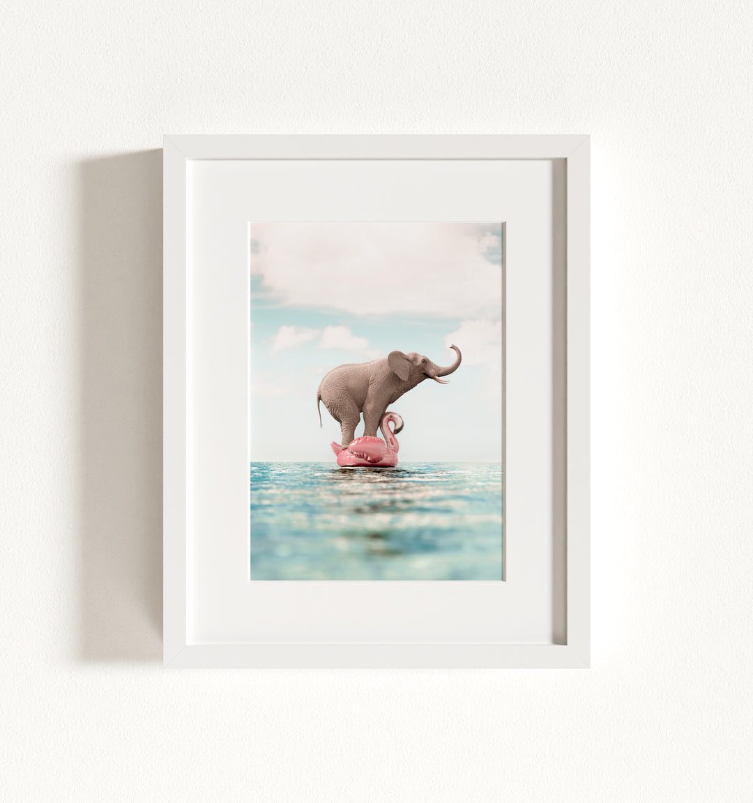 Elephant Afloat a Flamingo Framed Art