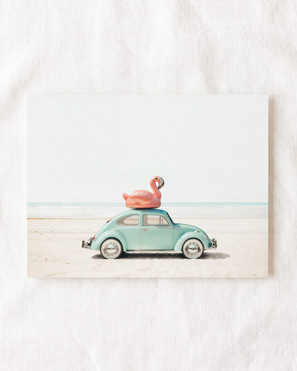 A Beetle and a Flamingo at the Beach Horizontal