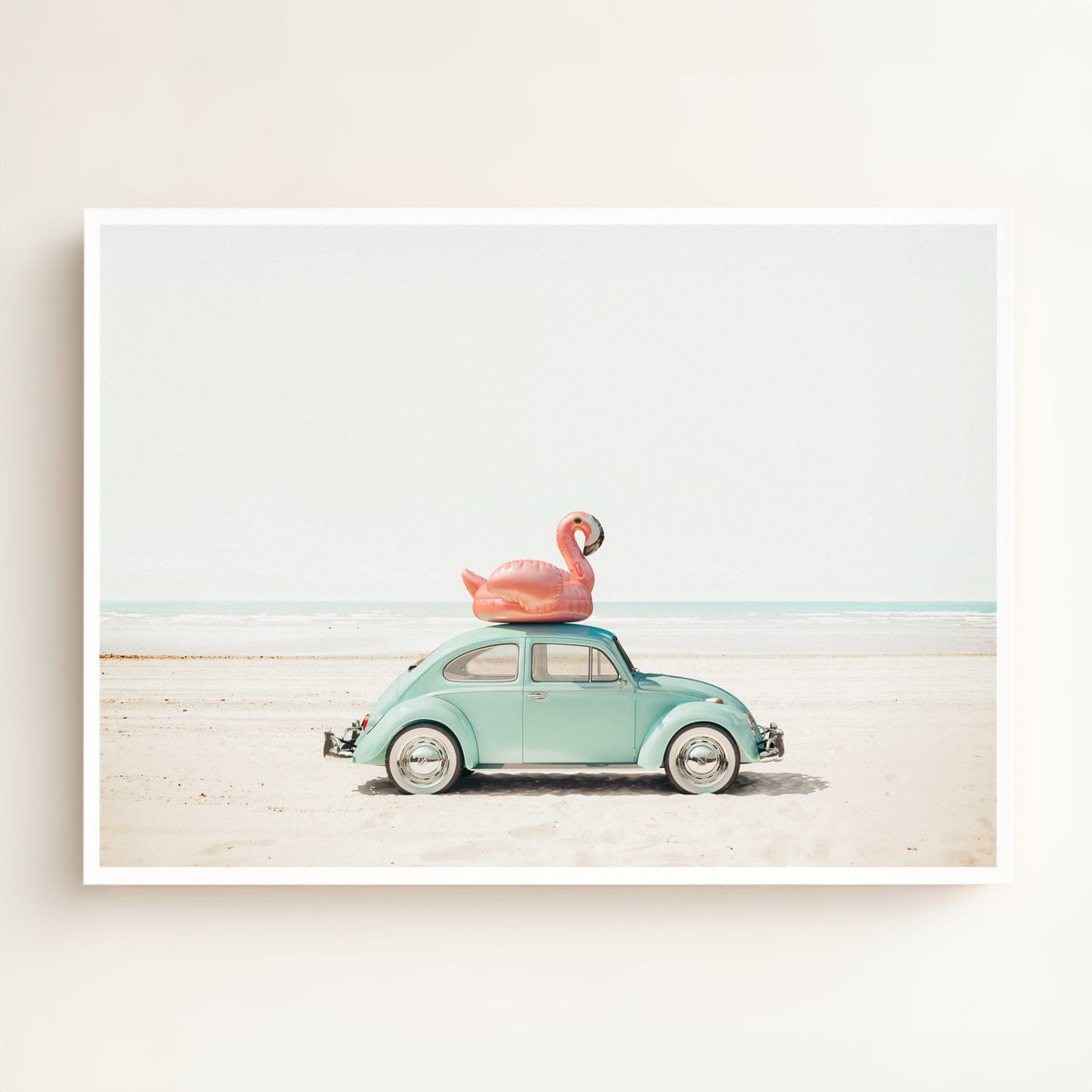 A Beetle and a Flamingo at the Beach Horizontal