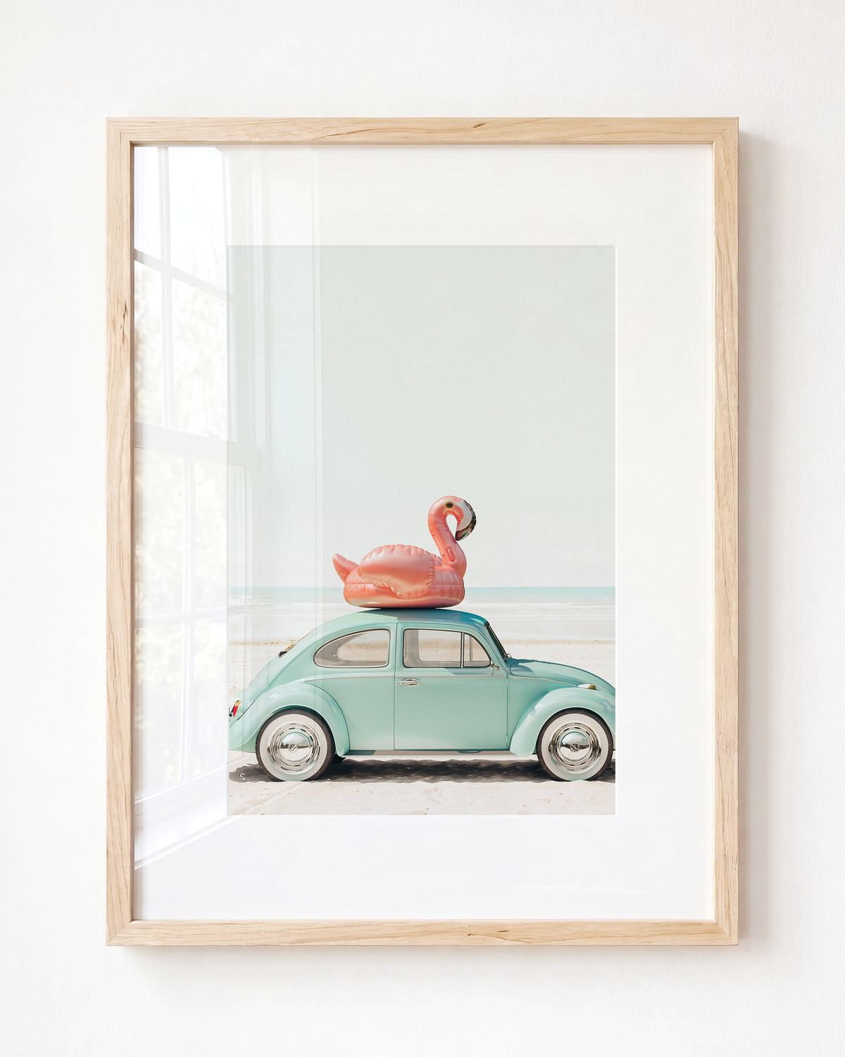 A Beetle and a Flamingo at the Beach Horizontal