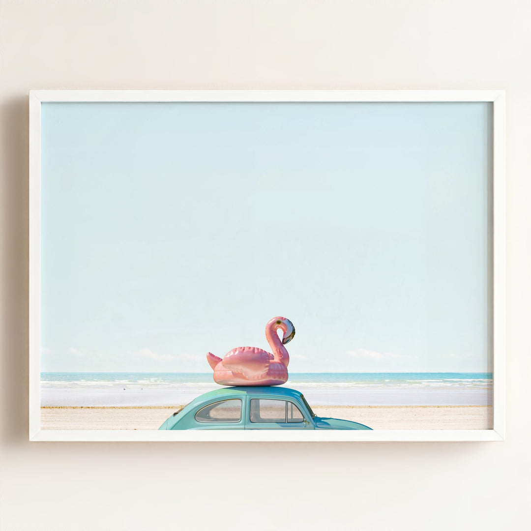 A Beetle and a Flamingo at the Beach