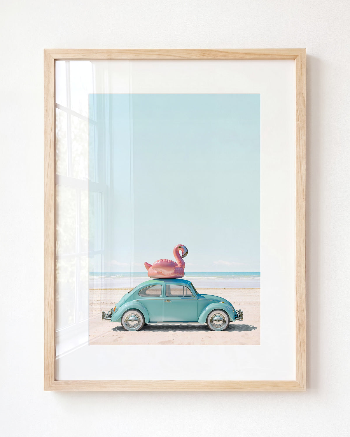 A Beetle and a Flamingo at the Beach