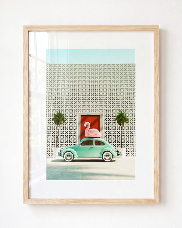 A Beetle and a Flamingo at The Parker — Framed