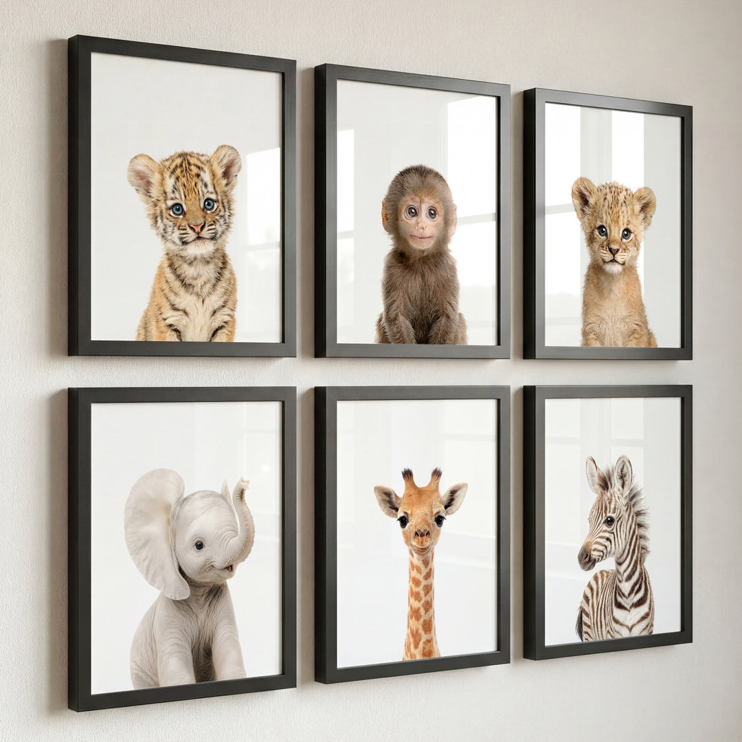 Baby Jungle & Safari Animals Set of 6 Nursery Decor Prints