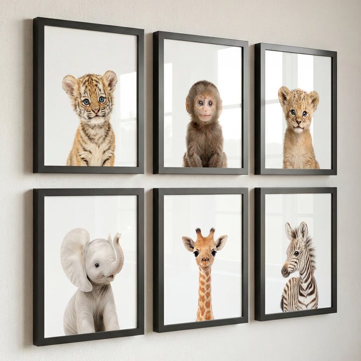 Baby Jungle & Safari Animals Set of 6 Nursery Decor Prints