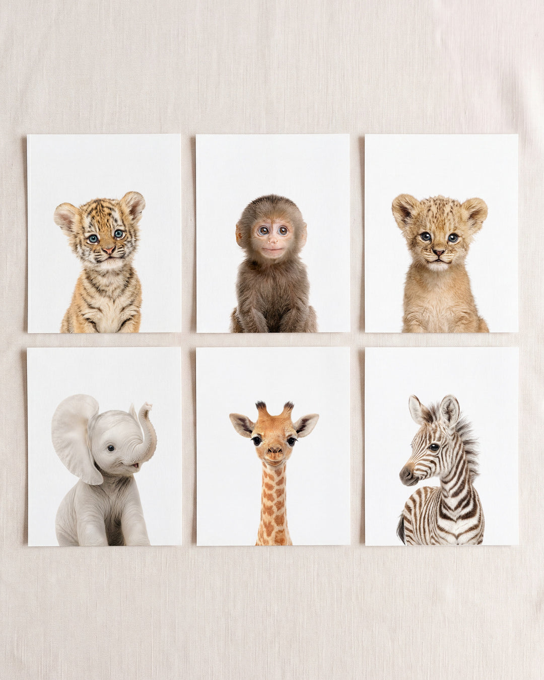 Baby Jungle &amp; Safari Animals Set of 6 Nursery Decor Prints