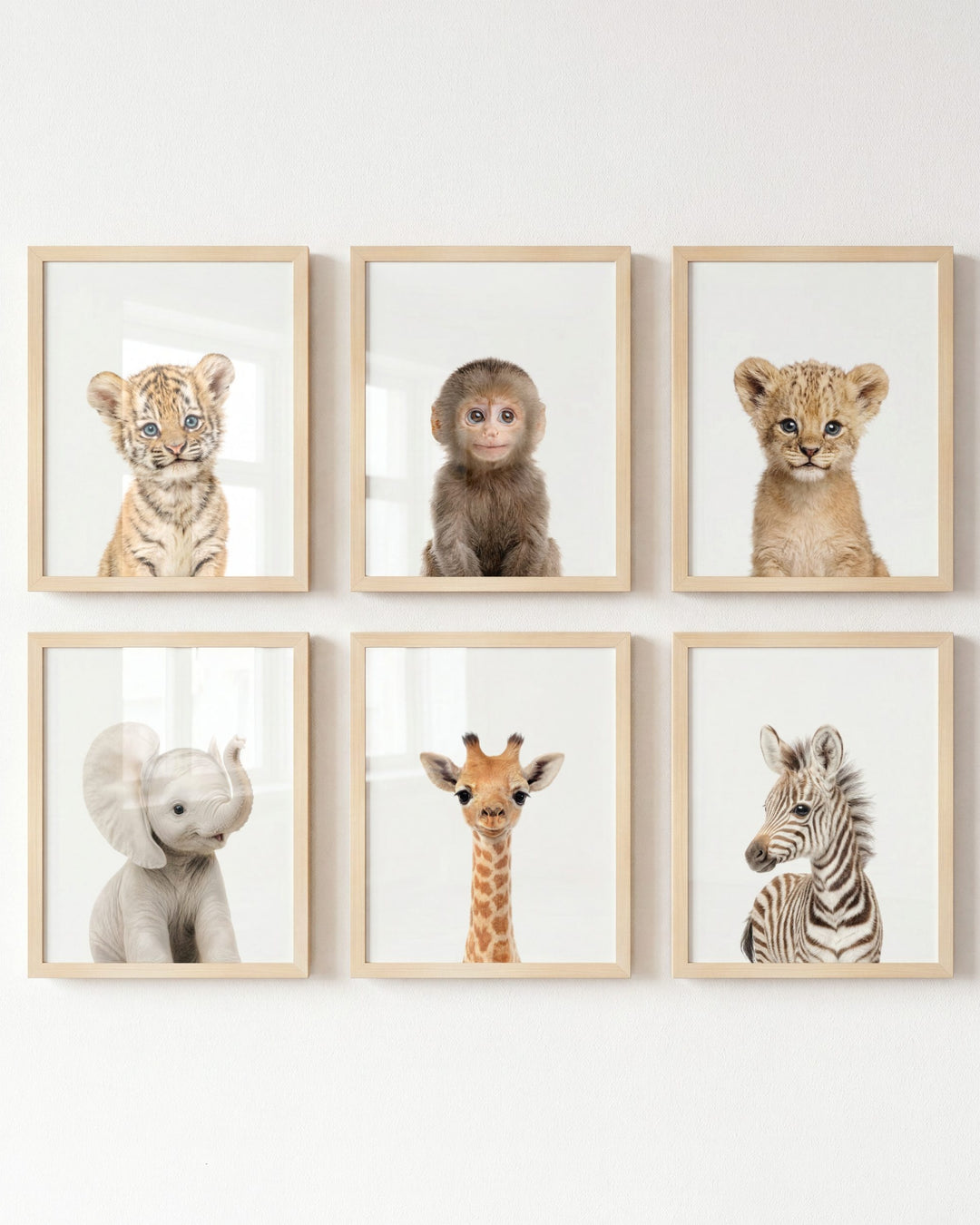 Baby Jungle &amp; Safari Animals Set of 6 Nursery Decor Prints