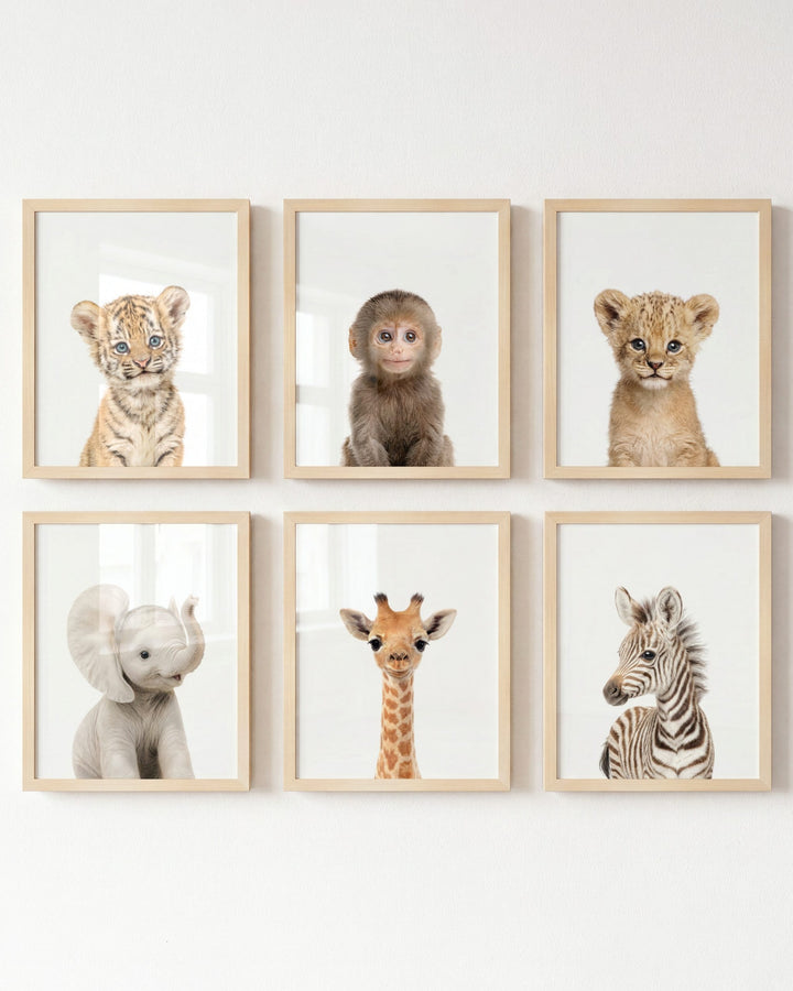Baby Jungle & Safari Animals Set of 6 Nursery Decor Prints