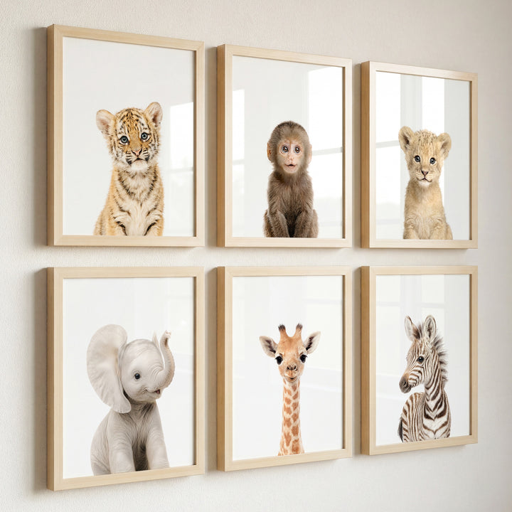Baby Jungle & Safari Animals Set of 6 Nursery Decor Prints