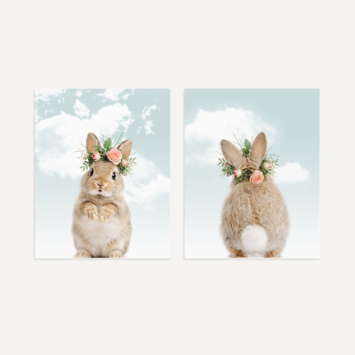 Baby Rabbits - Heads and Tails - Set of 2 Nursery Art Prints