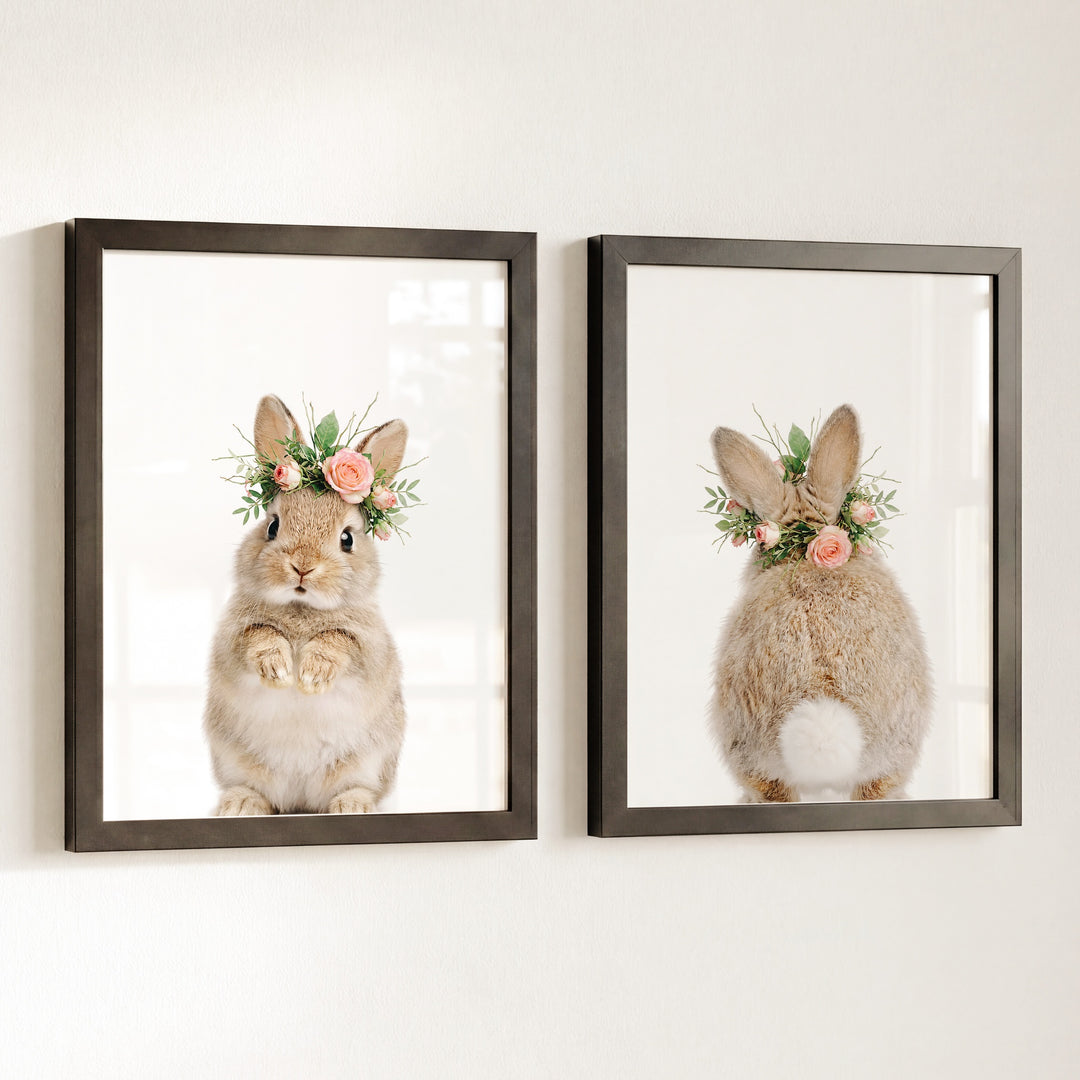 Baby Rabbits - Heads and Tails - Set of 2 Nursery Art Prints