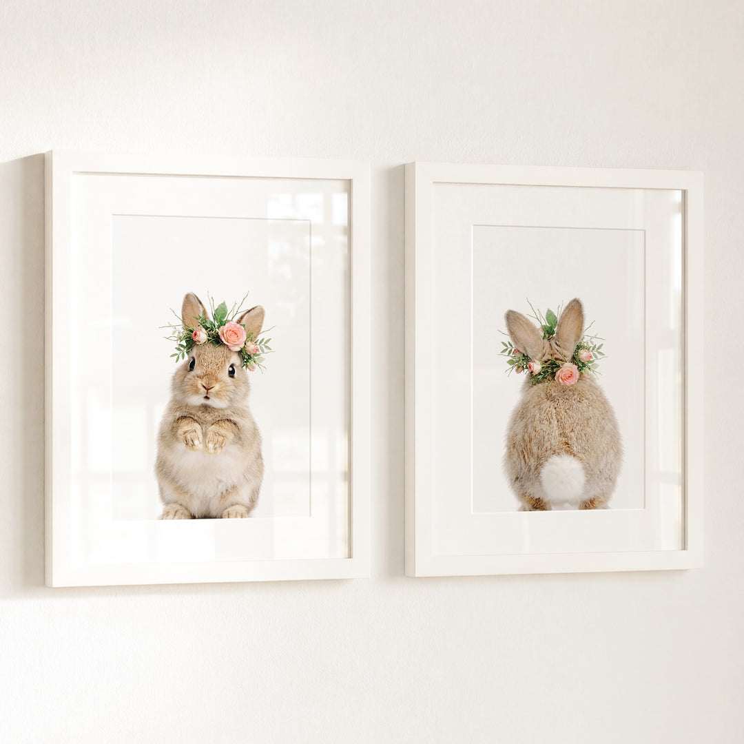 Baby Rabbits - Heads and Tails - Set of 2 Nursery Art Prints